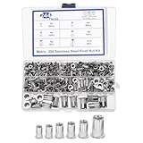 uxcell 244 Pcs Rivet Nut, 304 Stainless Steel Metric Thread Rivet Nuts Kit Flat Head Threaded Insert Nuts M3/ M4/ M5/ M6/ M8/ M10 for Automotive, Home Decor and Industrial, Silver