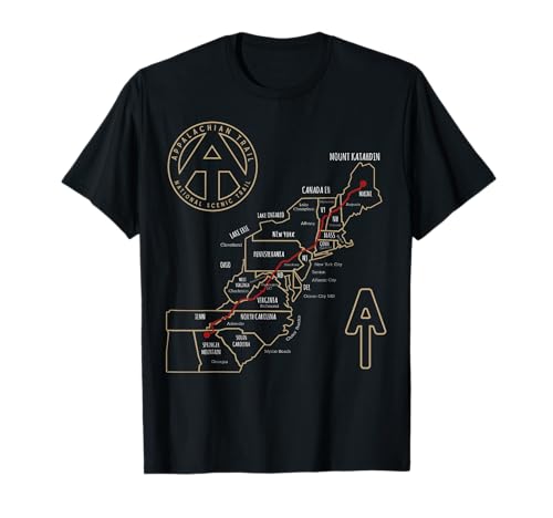 Appalachian Trail Hiking Map, Outdoor Adventure Trailing T-Shirt Small