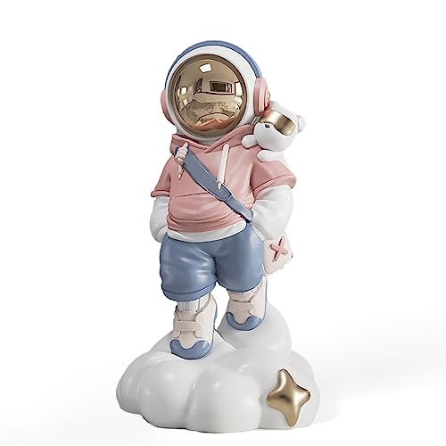 BANOMII Figura decorativa de astronauta para quarto temático do espaço exterior, estátua de astronauta dourada para estante e decoração de secretária de escritório, decoração moderna para o