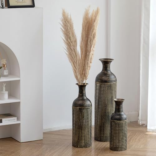 Sziqiqi Grands Vases de Sol Noirs en Métal - Set de 3 Modernes 68/51/41cm pour Salon, Chambre À Coucher, Cuisine et Coin Cheminée
