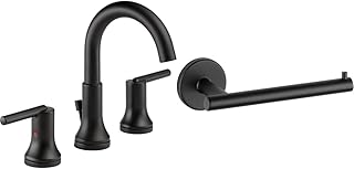 Delta Faucet Trinsic 2-Handle Widespread Bathroom Faucet with Diamond Seal Technology and Metal Drain Assembly, Matte Black 3559-BLMPU-DST & Delta Faucet Trinsic Tissue Holder in Matte Black