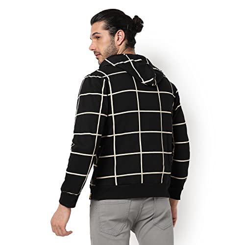 Image of CAHOOT Men's Dark Blue Zip-Front Hoodie with Contrast Drawstring for Casual Wear | Long Sleeve | Hooded Neck | Zipper Closure | Cotton Sweatshirt Crafted with Comfort Fit for Everyday Wear