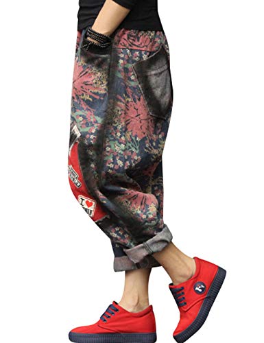 Women's Elastic Waist Harem Pants Drop Crotch Ripped Jeans Style 12