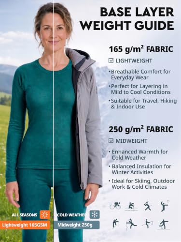 Image of MERINNOVATION Merino Wool Base Layer Set for Women 100% Merino Wool Thermal Underwear Sets Lite - Midweight Top Tank Bottom