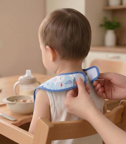 CIVARUA KIDS 3-Pack Waterproof Baby Bibs for Eating - Mess Proof Lightweight Toddler Feeding Bibs with Large Food Catcher, Food-Grade Baby Eating Essentials, Easy to Put On & Clean(Light Blue Ocean) — view 3