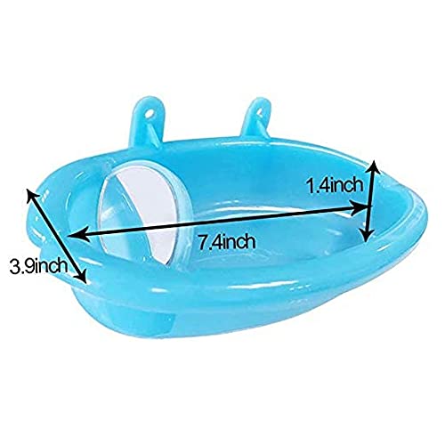 Shinylyl Bird Bath Tub Bowl Basin Hanging Birdbath Toy Pet Parrot Budgie Parakeet Cockatiel Cage Water Shower Food Feeder With Mirror (Blue) #TOP1
