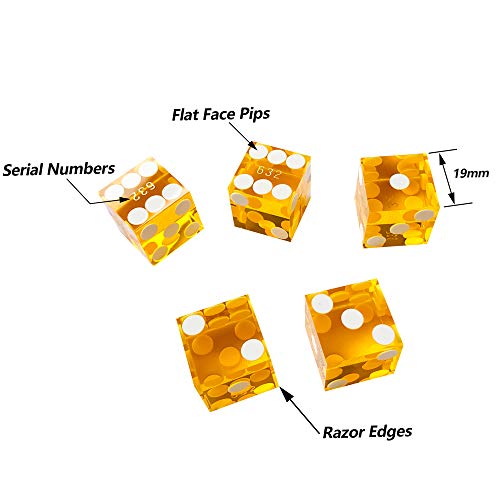 Yuanhe Set Of 5 Grade Aaa Precision 19Mm Serialized Casino Dice With Razor Edges And Corners - Yellow … #TOP2