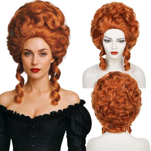 Wiggy Mermaid Auburn Brown Victorian Wig for Rococo Costume Cosplay 18th Century Colonial Wigs Vintage Baroque Hair Fluffy Women Halloween Party Dress Costume
