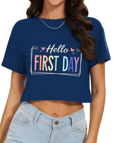 Image of Womens Crop Tops Summer Short Sleeve Round Neck T-Shirts Loose Fit Blouse