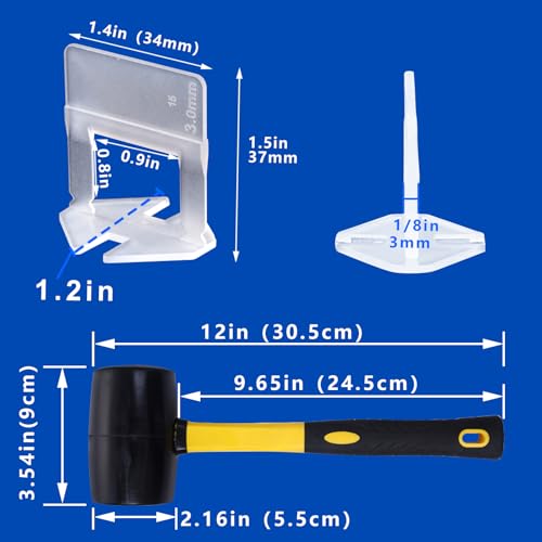 Tile Leveling System Clips Tiles Leveler Spacers Tile Clips 1/8 inch Tile Spacer 7500 Piece and 16 oz Rubber Mallet Hammer .Tile Tools Set for Professional Ceramic and Stone Installation by HeiLuon - Image 2