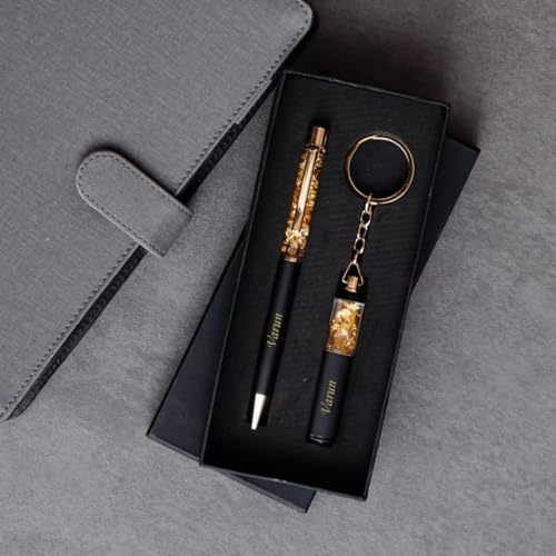Image of ncgifts Customized Keychain Gift Set | Personalized Metal with Name Engraving | Gold Flakes & Keychain Combo | Custom Name for Men & Women | Ideal for Corporate & Birthday Gifting