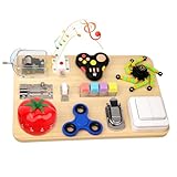 Umnodobn Montessori Busy Board for Toddlers, 11-in-1 Sensory Learning Travel-Friendly Activity Board, Fine Motor Skills Toy, Screen, Birthday Holiday Presents for Boys Girls 3+ Years Old