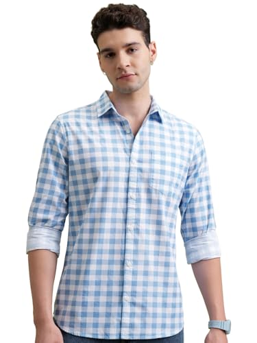 Image of Highlander Men's Slim Fit Checks Shirt | Full Sleeves | Regular Collar | Casual Shirts for Men