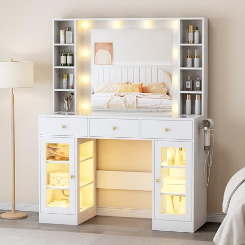 Makeup Vanity with Lights Mirror Storage & Power