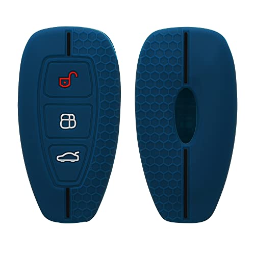 kwmobile Coque clé de Voiture Compatible avec Ford Keyless Go 3-Bouton Accessoire clé Voiture - Protection étui Souple en Silicone - Bleu foncé-Noir