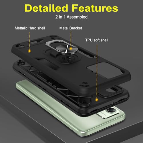 Image of NDCOM for Moto G54 Back Cover, Premium Motorola G54 5G Cover, Sleek Design Moto G54 5G Cover, Protective Case for Enhanced Grip and Style, Black Ring Holder Case