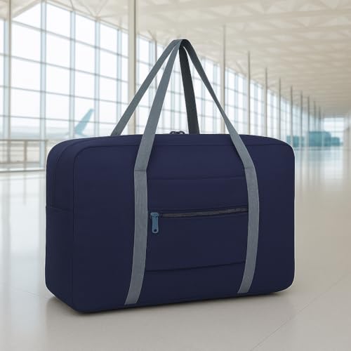 Lightweight Foldable Travel Duffel Bag – Compact Carry-On Luggage for Overnight Trips, Unisex Weekender Bag (Blue)