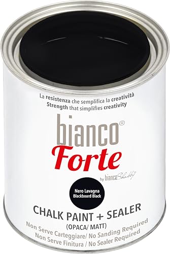 Bianco Forte - Noir Ardoise - (1L) - Peinture à la Craie & Vernis 2-en-1: Peinture Ultra Résistante pour Meubles, Armoires, Murs & Portes - Séchage Rapide,...