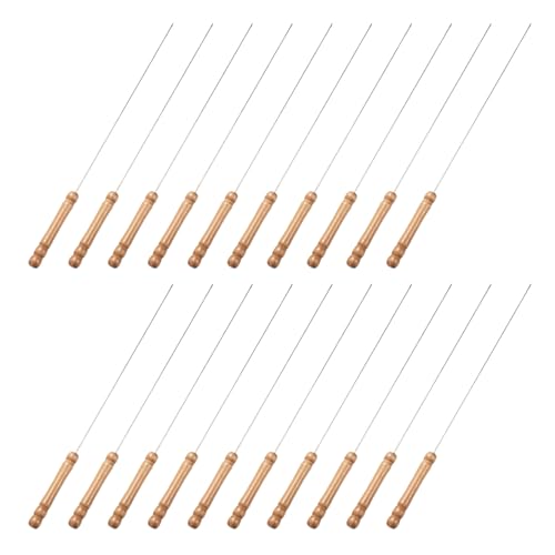 SILENRADAWN Juego de 20 Brochetas Redondas de Acero Inoxidable para Barbacoa con Mango de Madera de 33 Cm, Reutilizables, Resistentes al Calor, Ideales para Parrilla y Cocina al