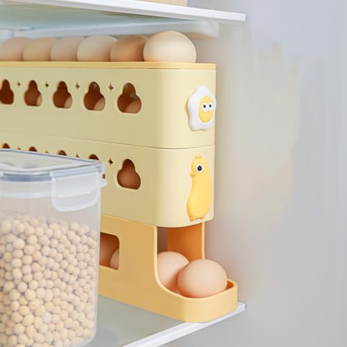 Contenedor de huevos de desplazamiento lateral, bandeja organizadora reutilizable de 3 niveles 4