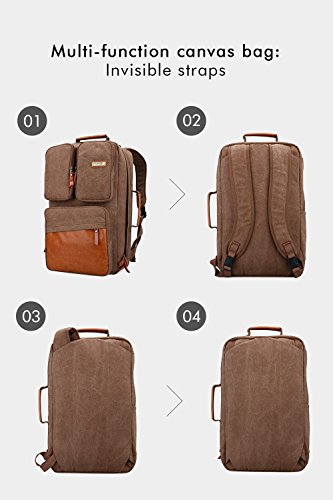 WITZMAN Vintage Canvas Backpack Carry on Travel Backpack for Men Duffel Bag Hiking Rucksack (6617 brown)