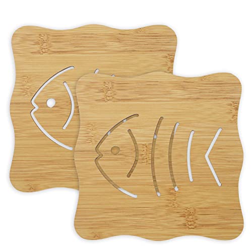 Image of HOKIPO Eco-Friendly Bamboo Wooden Coasters for Home Pan Pot Holder for Dining Table Heat Pad for Kitchen - Pack of 2 (AR2820-D4)