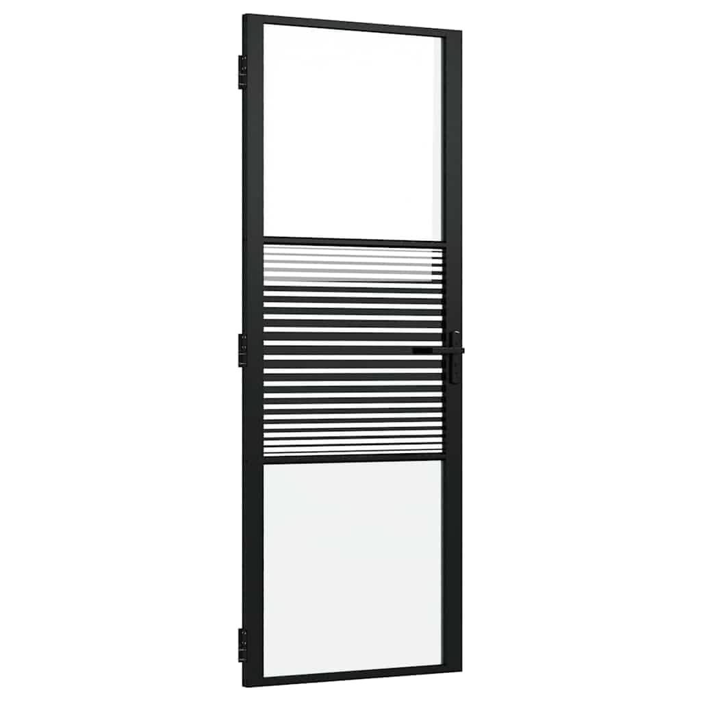 vidaXL Porte en verre Rayé Noir 76 x 3,5 x 201,5 cm Aluminium, Séparateur Rectangulaire, Verre avec Serrure, Déco Intérieure, Cadre Élégant, Pour Salon