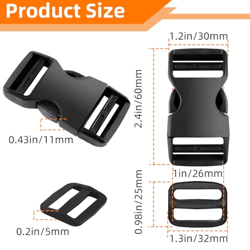 TKYZMS 8 Set 1 inch buckles for straps Clip Quick Side Release Buckles,buckle straps with 16 Pcs Slide Clips,plastic buckle clips Belt Buckle for Nylon Webbing Straps,belt buckles,Dog Collars - Thumbnail 3