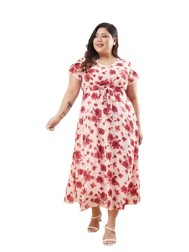 Image of Miss Chase A+ Women's V-Neck Three-Quarter Sleeve Floral Wrap Chiffon Midi Dress