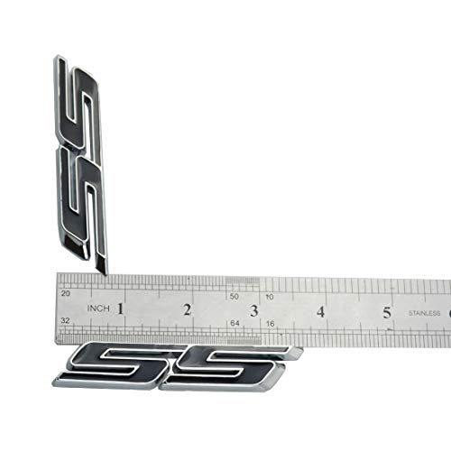 Image of Grill Side Fender Trunk Super Sport Emblem Badge Decal Letter 3D Logo Compatible with 2010 to 2025 Slant SS (Set of 3) (Silver Black)