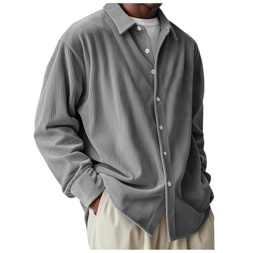 Camisa genérica para hombre de pana con estilo cómodo cuello clásico manga larga casual ropa de temporada de moda, gris, S