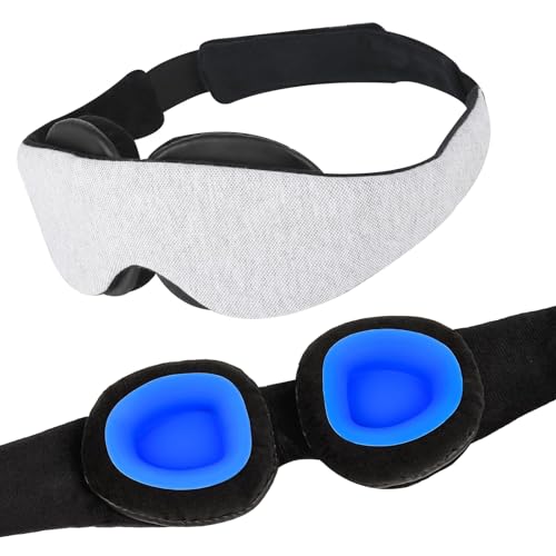 2026 Upgraded Sleep Mask for Dry Eyes 100% Blackout Hydrating Sleep Goggles Adjustable Strap Moisture Goggles for Dry Eye Night Soft Reusable Eye Mask for Sleeping & Travel Grayish White
