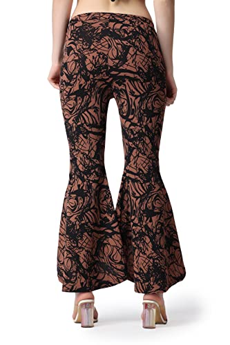 Image of POPWINGS Casual Marble Print Bell Bottom Trousers for Women || Flare Fit Women Trousers for Summer || Stylish Western Regular Fit Casual Bell Bottom Trousers for Women