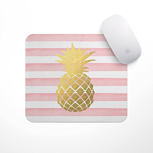 The Navy Knot Personalized Decorative Mousepad - Non-Slip Gaming Mouse Pad - Computer Accessories, School & Office Supplies - Gifts for Gamer, Teacher (Light Pink Stripe Gold Pineapple, Square)