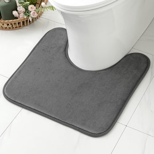 MIULEE Bath Mats Non Slip Memory Foam Bathroom Mat Bath U Shape Rug Shower Mat Coral Fleece Softness Highly Absorbent Washable Rug Bath Mats for Bathroom Kitchen Entrance 50x50 cm Gray
