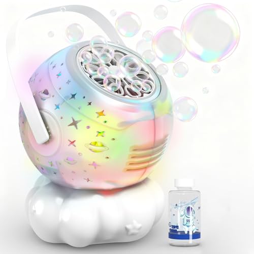 Masroo Rechargeable Bubble Machine Bubble Maker for Kids with Colorful LED Light Make Large Bubbles 600mL Capacity - Outdoor Party Birthday Halloween Toys Gifts for 4+ Boys Girls
