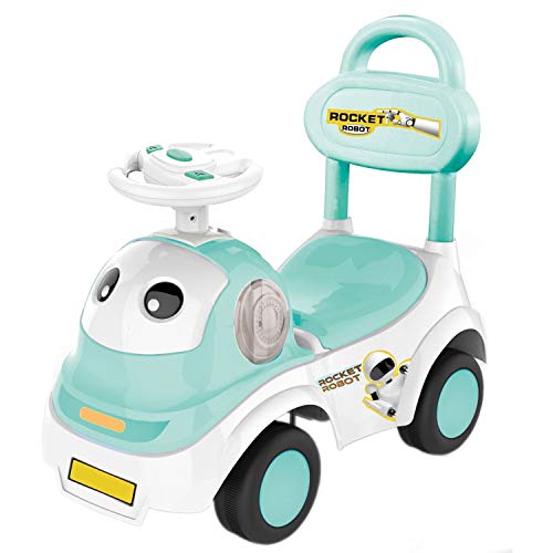 POCO DIVO Rocket Robot Ride On Toy 3in1 Cartoon Toddler Walker, STEM Baby Sliding Car, Pulling Cart with Music, Green