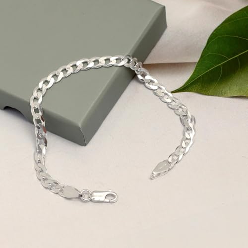 Image of TRUESILVER ACPL Solid 925 Sterling Silver Curb Chain Bracelet | Lightweight Italian Diamond-Cut 4.5MM & 6MM Cuban Link Curb Chain Bracelet for Men(6.5, 7, 7.5, 8, 8.5 & 9 Inches)