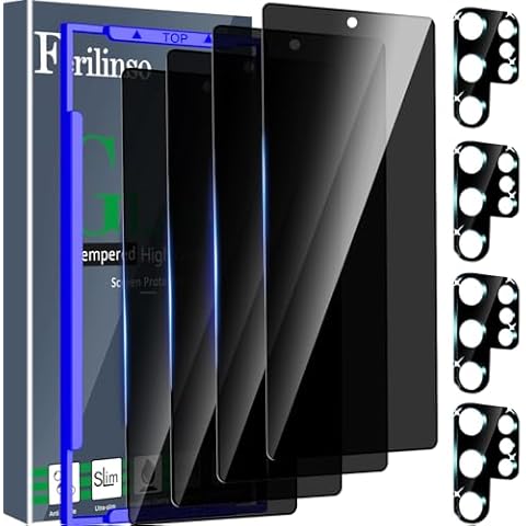 Ferilinso 4 Pack Privacy Screen Protector for Samsung Galaxy S24 Ultra with 4 Pack Tempered Glass Camera Lens Protector Phone Case Friendly Accessories Protector de Pantalla for Samsung S24 Ultra Cover