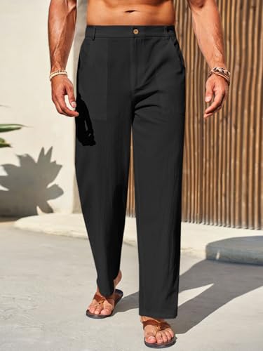 Runcati Mens Casual Cotton Pants Loose Fit Lightweight Elastic Waist Pants Baggy Wide Leg Summer Beach Yoga Linen Trousers2