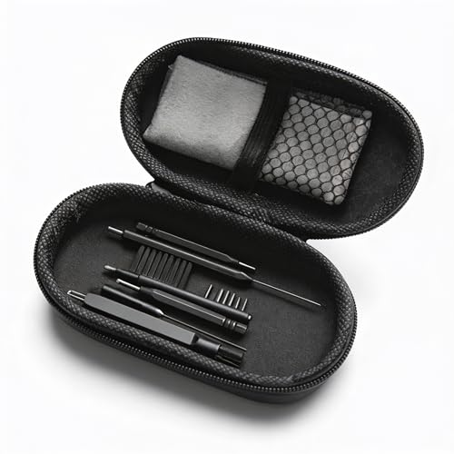 JD Health Tech Kit de limpieza de audífonos, juego de 8 piezas de limpiador profesional con cepillo, bucle de cera, limpiador de ventilación, púa y destornillador | Funda de transporte para audífonos