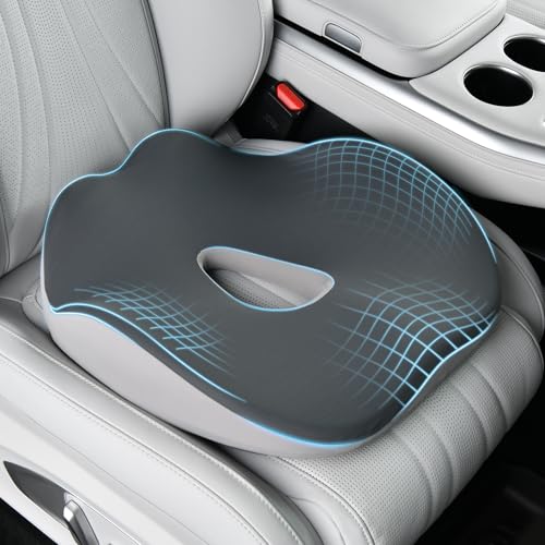 Image of Coverado Car Seat Cushion with Memory Foam, Ergonomic Driving Seat Cushion for Sciatica, Tailbone, Back Pain Relief, Premium Non-Slip Washable Cushion for Car, Driver, Office, Wheelchair