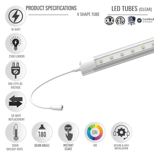 Ledmyplace WEN-T8V4FT18T(5000K) Ledmyplace 18W 4Ft Led Freezer/Cooler Tubes T8 V-Shape, 2160 Lumens, 5000K Daylight White, 180° Beam Angle, 100-277V, Tube Lights For Supermarkets Freezer, Grocery Stores, Commercial Freezer Lights thumb #1