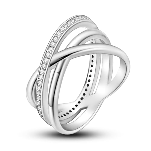 Hapour 925 Anillos de Plata de Ley para Mujeres Circonita Cúbica Eternidad Bandas para Mujeres Niñas Apilables Vintage Anillos Anillos de Declaración