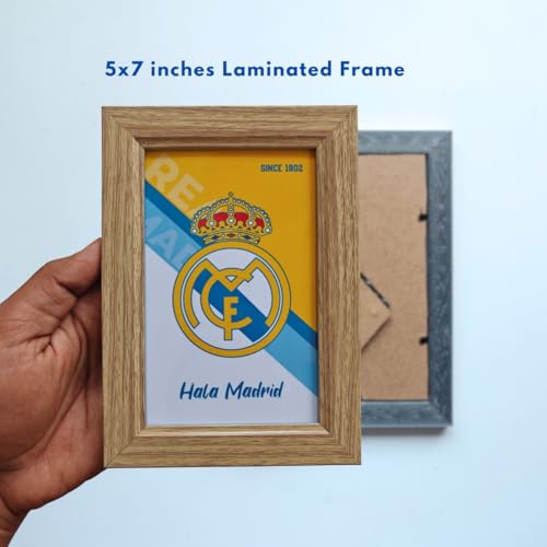 Image of TenorArts Real Madrid Gift Box Merchandise for Fans - 5x7 Inches Laminated Photo Frame, 2 Keychain, 1 Badge, 4 4x6 inches Sized Posters, 15+ Multi sized Players Stickers - 5 items in 1 Box