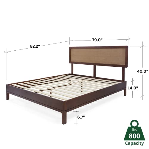 Bme Nipe (Old) 14 Inch Deluxe Bed Frame With Adjustable Headboard - Rustic & Bohemian Unique Style With Acacia Wood - No Box Spring Needed - 12 Strong Wood Slat Support - Easy Assembly - King, Walnut #TOP1