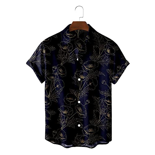 Chemise hawaïenne imprimé coquelicot doré boutonné décontracté