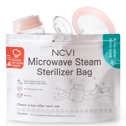 Image of NCVI Microwave Steam Sterilizer Bag for Baby Bottles 8 Count(160 Uses), Large Reusable Travel Sterilization Pouches, Disinfection Container for Baby Teether, Pacifiers and Breast Pump Accessories