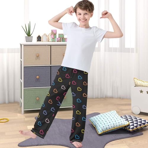 Boy's Pants Colorful Duck Cartoon Black Jogger Pants Elastic Waist Long Bottoms Trousers with Pockets 6-14 Years4