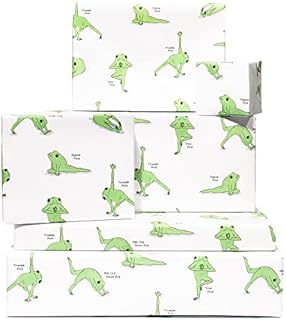 Yoga Wrapping Paper - 6 Sheet of Gift Wrap with Tags - Yoga Frogs - Birthday Wrapping Paper for Her - Yoga Poses - For Men Women - Recyclable - By Central 23